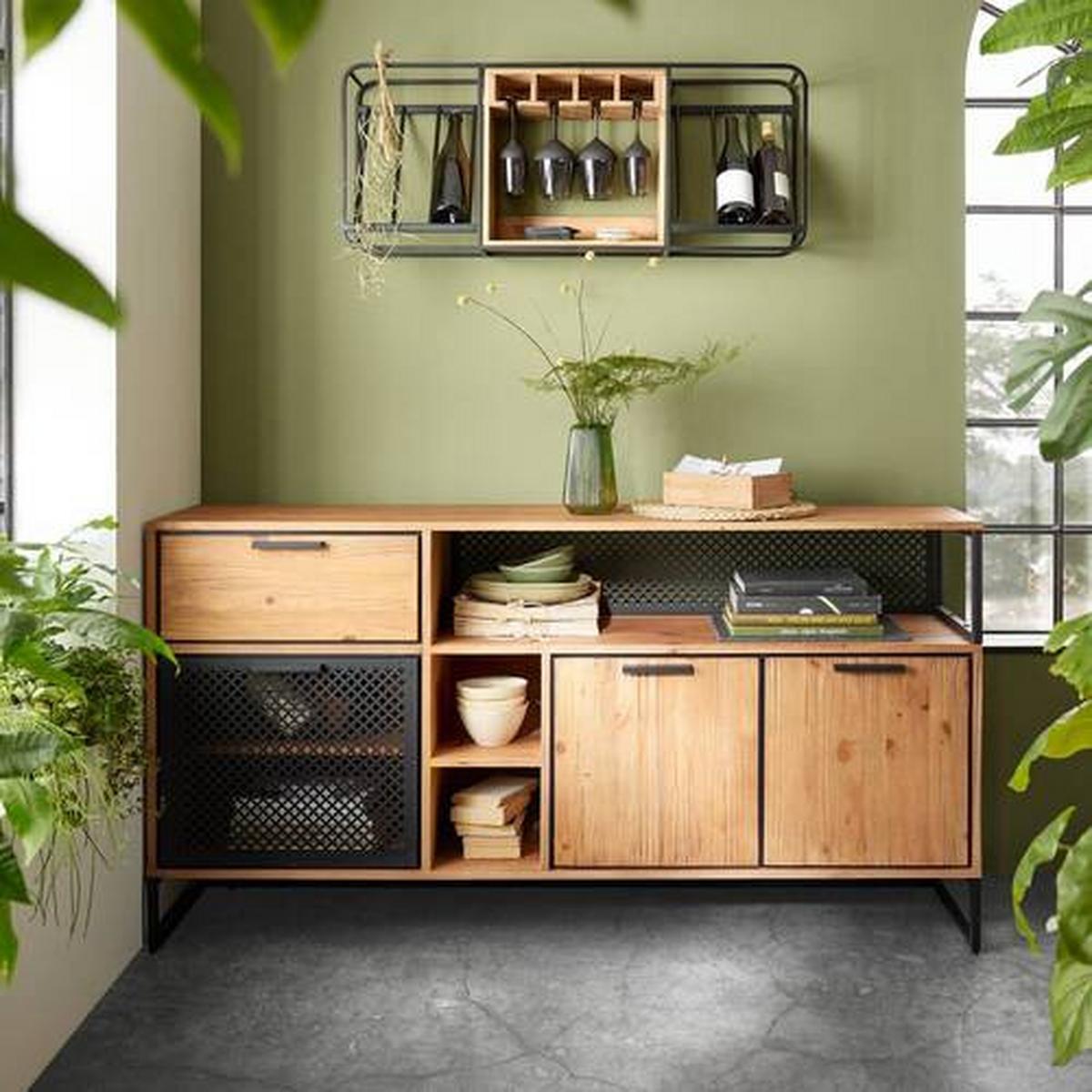 ŠIROKÁ KOMODA RUSTY - přírodní barvy/antracitová, Moderní, kov/dřevo (169/89/40cm) - Zandiara