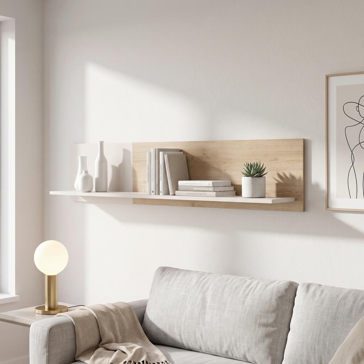 Wandregal Samm Eichefarben, Beige B: 153,6 cm - Eichefarben/Beige, Trend, Holzwerkstoff (153,6/30/22cm)