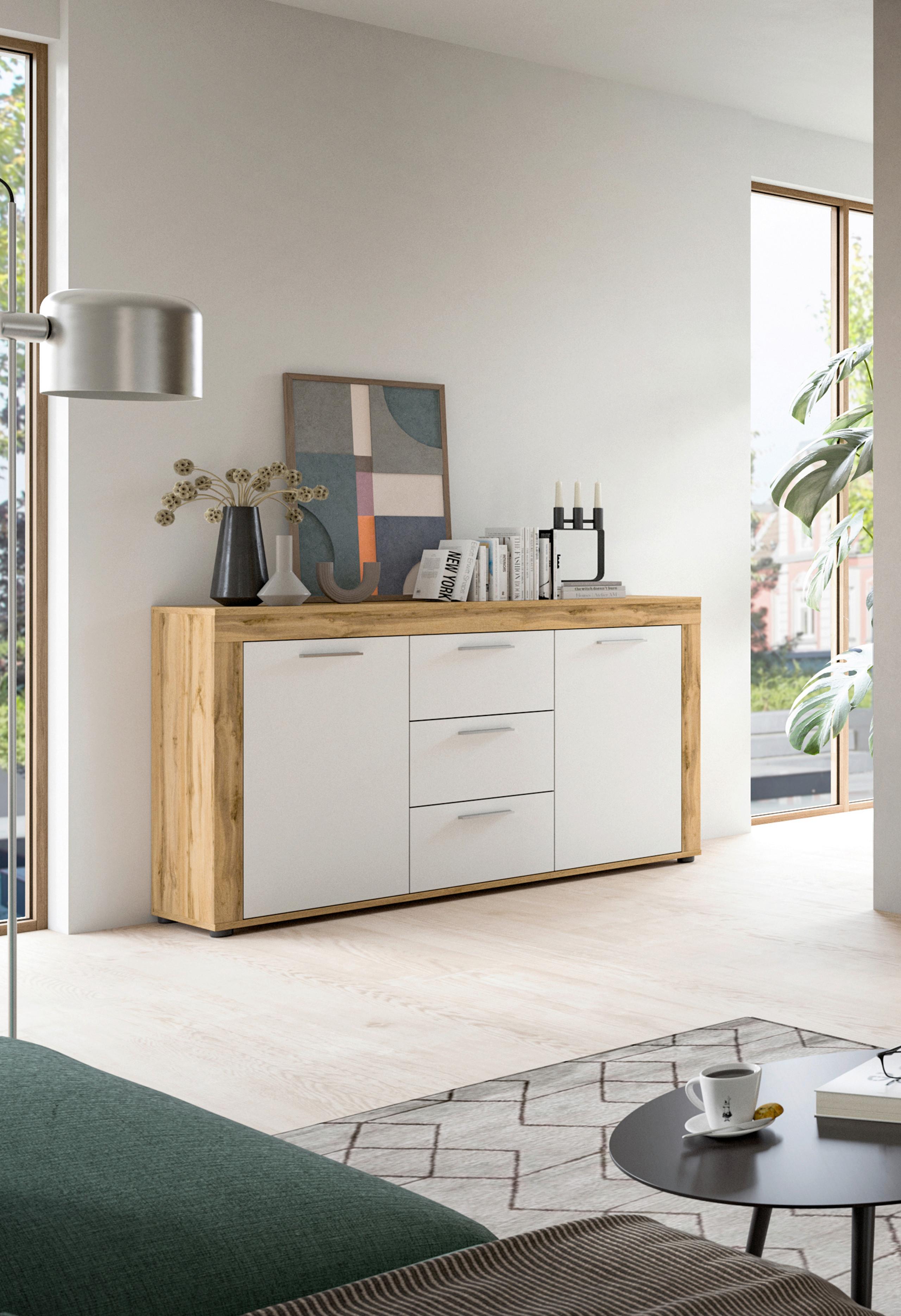 Sideboard Jam Eiche Dekor B: 125 Cm - Eiche Wotan/Schwarz, Design, Holzwerkstoff (125/80/35cm) - MID.YOU