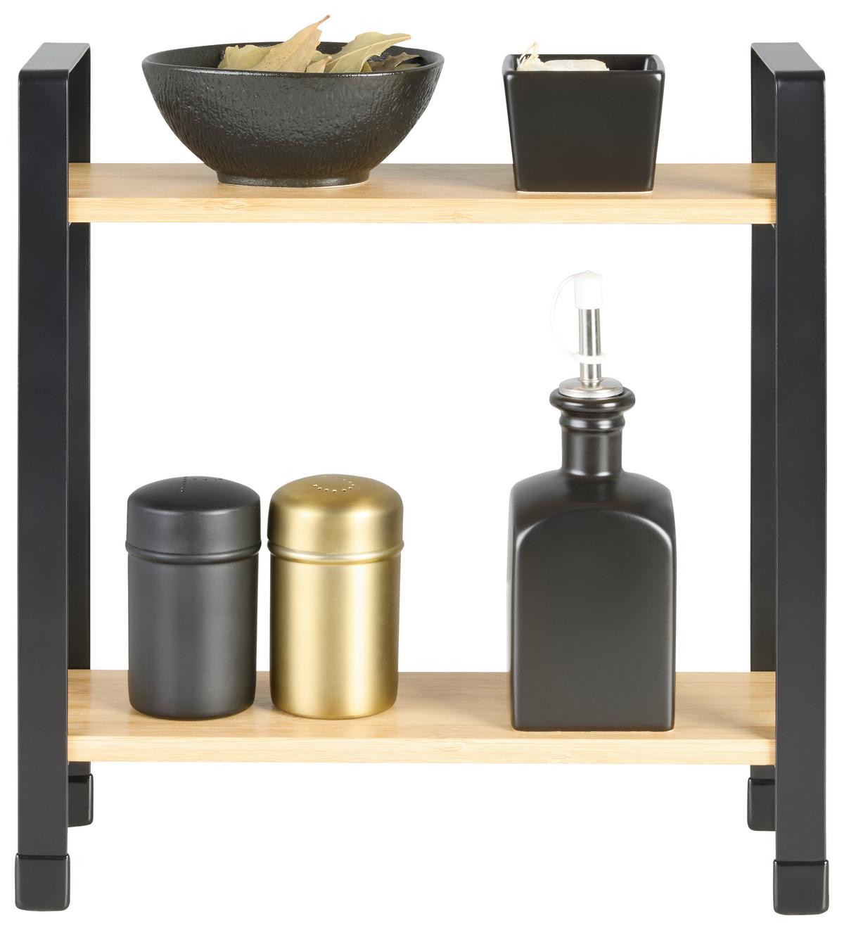 Kuchyňský regál RITA -2 - černá/přírodní barvy, Moderní, kov/přírodní materiály (32/33/11cm) - Mömax