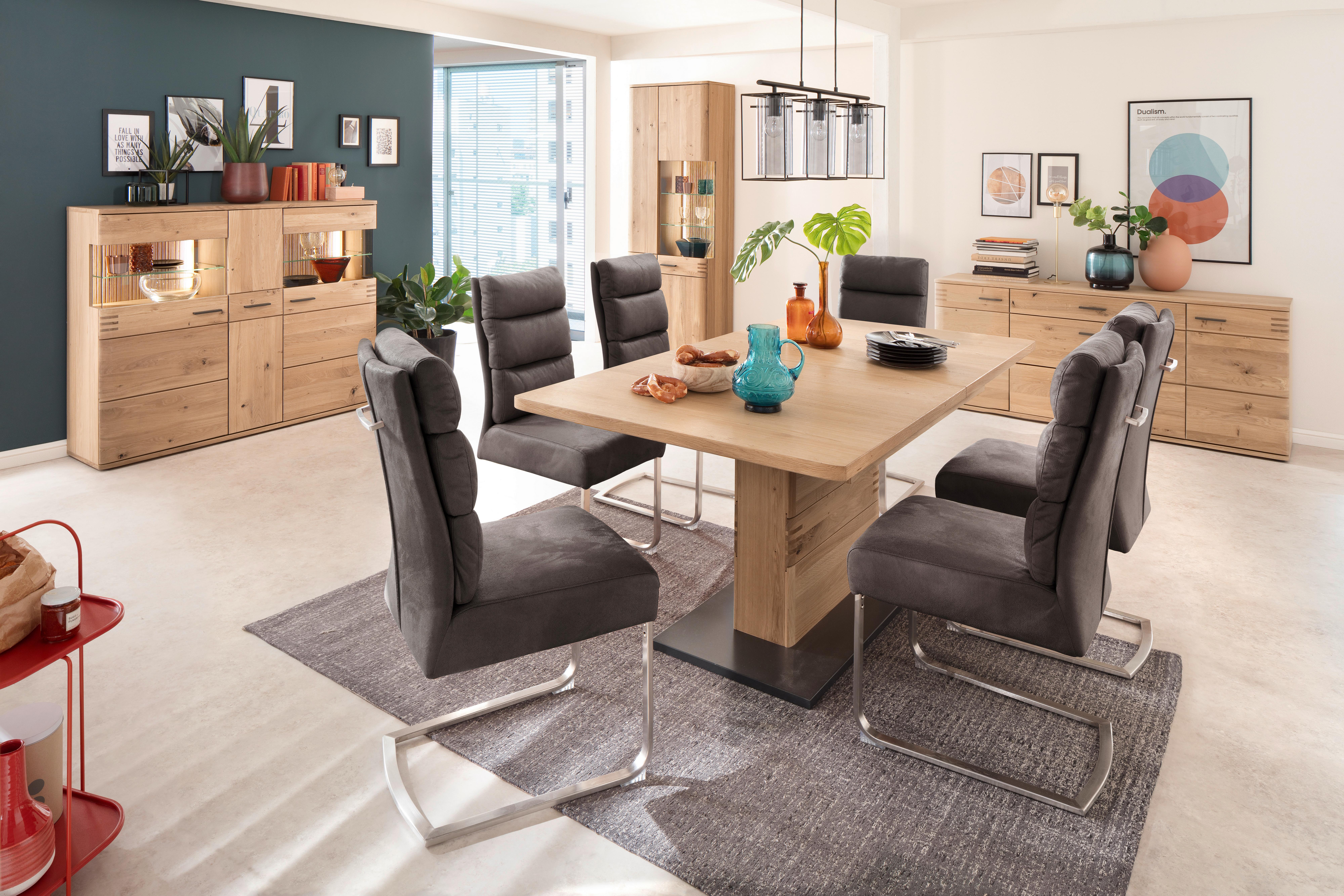 Esstisch Eiche Greta 160x90 cm Eichefarben/Edelstahlfarben - Edelstahlfarben/Eichefarben, Design, Holz/Holzwerkstoff (160/90/77cm) - Livetastic