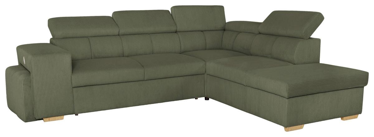Ecksofa Sirius L olivgrün, 267x218cm - Eichefarben/Olivgrün, KONVENTIONELL, Holz/Holzwerkstoff (267/218cm)