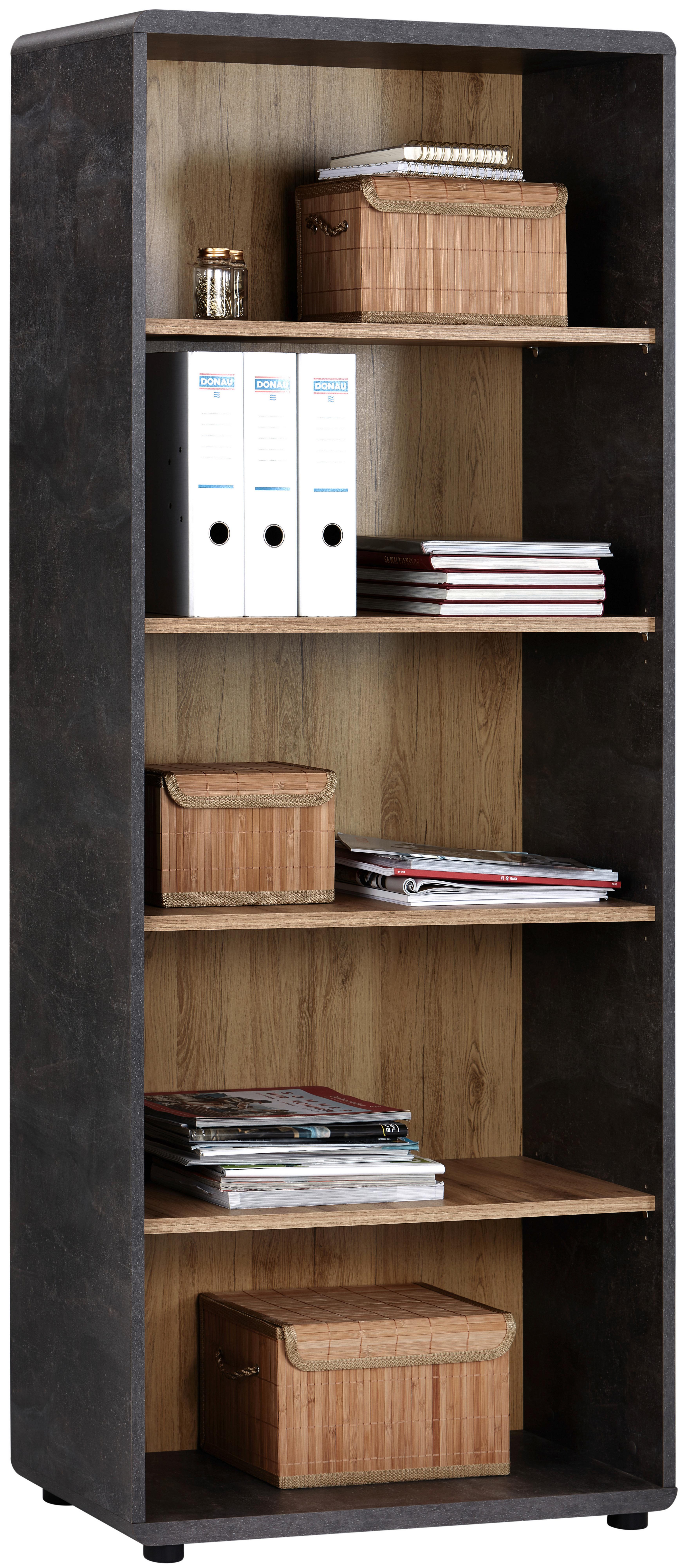 Aktenregal Fontana Eiche Dekor/Betonoptik B: 75 cm - Eichefarben/Dunkelgrau, MODERN, Holzwerkstoff (75/184,7/35cm)