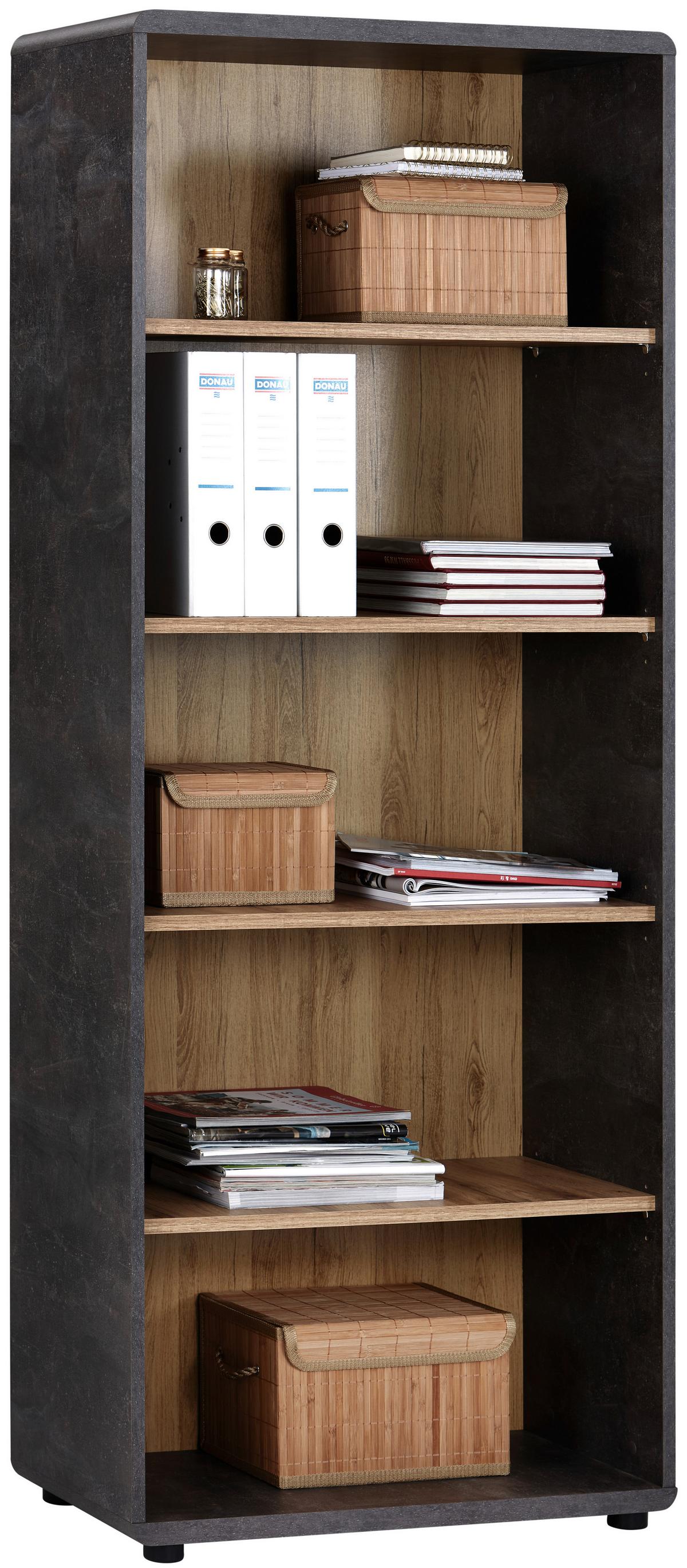 Aktenregal Fontana Eiche Dekor/Betonoptik B: 75 cm - Eichefarben/Dunkelgrau, MODERN, Holzwerkstoff (75/184,7/35cm)