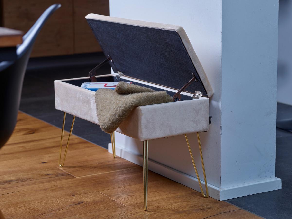 Hockerbank Scarlett Creme H: 42 cm mit Stauraum - Weiß, Design, Textil (75/42/30cm) - Echtwerk