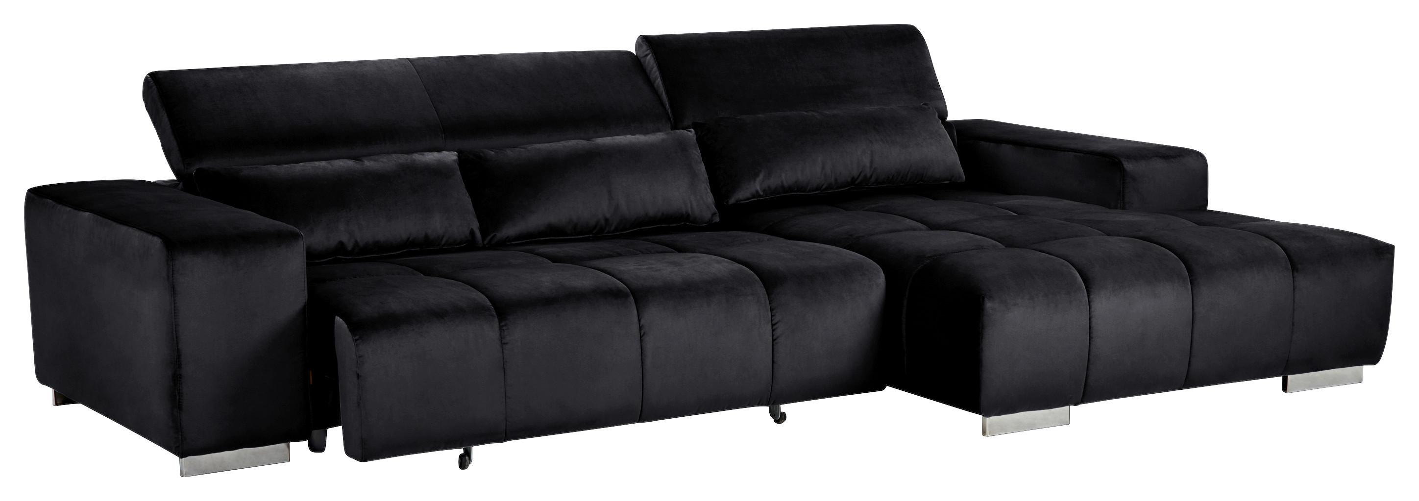 Ecksofa M. Relaxfunktion Orion Kopfstütze Klappbar Schwarz - Silberfarben/Schwarz, KONVENTIONELL, Textil (307/186cm) - Livetastic
