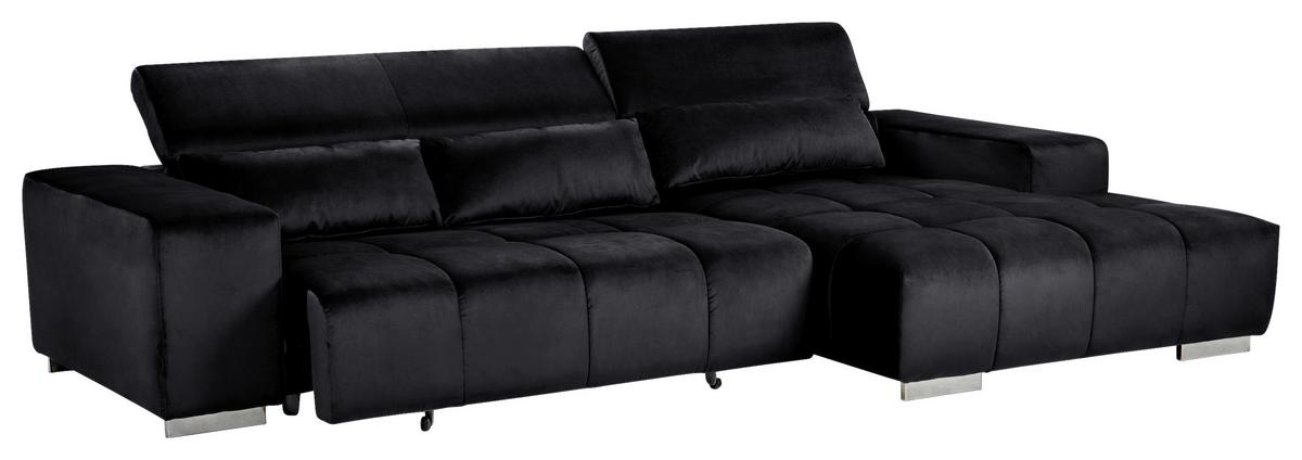 Ecksofa mit Relaxfunktion Orion Kopfstütze Klappbar Schwarz - Silberfarben/Schwarz, KONVENTIONELL, Textil (307/186cm) - Livetastic