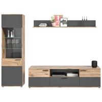 Wohnwand Mason Grau B: 266 cm - Grau, KONVENTIONELL, Glas/Holzwerkstoff (266/200/47cm) - MID.YOU