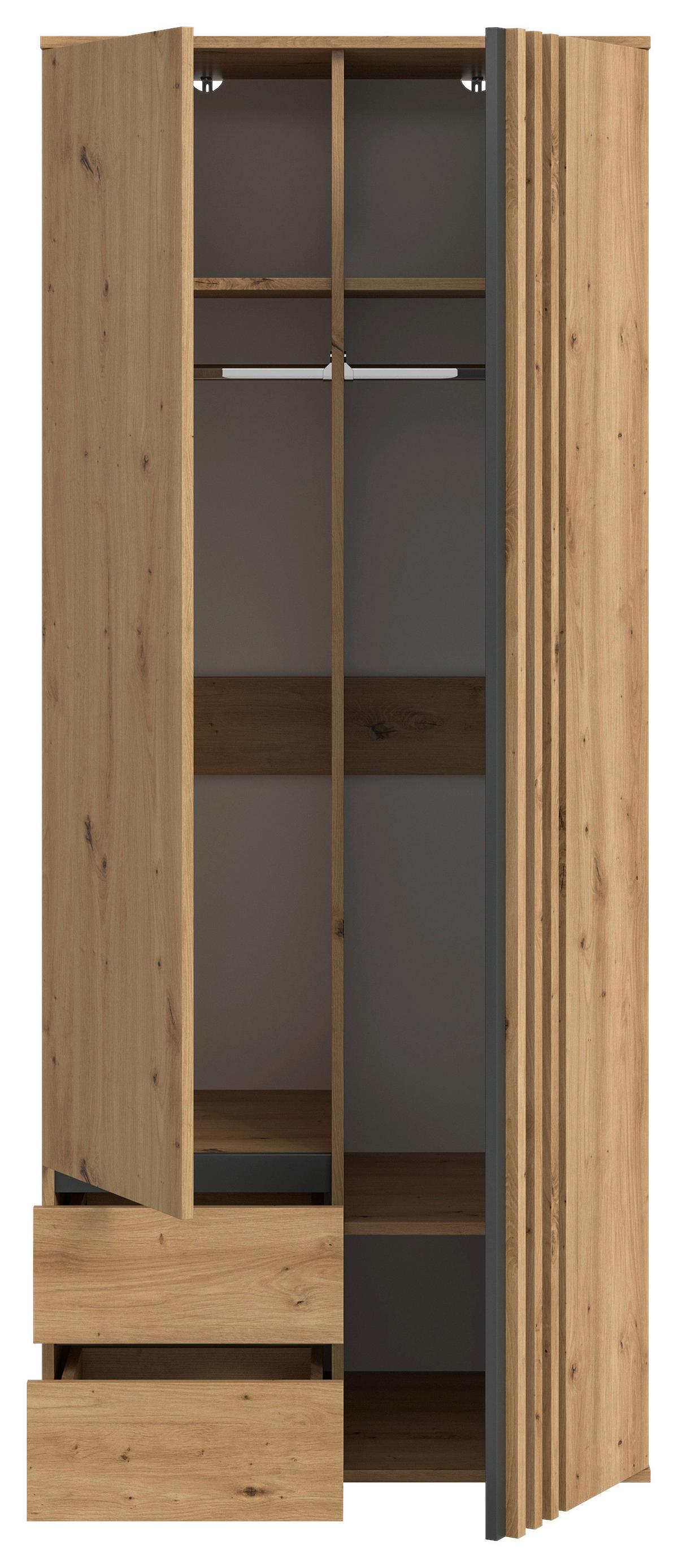 Drehtürenschrank Tofta Eiche Dekor/Anthrazit B: 80cm - Anthrazit/Eiche Artisan, ROMANTIK / LANDHAUS, Holzwerkstoff (80/192/56cm) - Livetastic