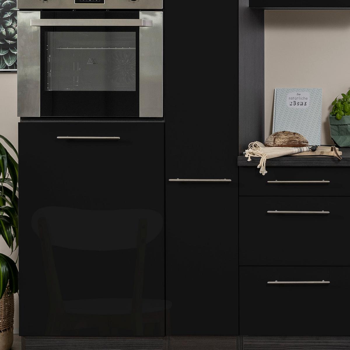 Küchenzeile mit Geräten 310 cm Schwarz Hochglanz/Grau - Eichefarben/Schwarz, Basics, Holzwerkstoff (310cm) - Respekta