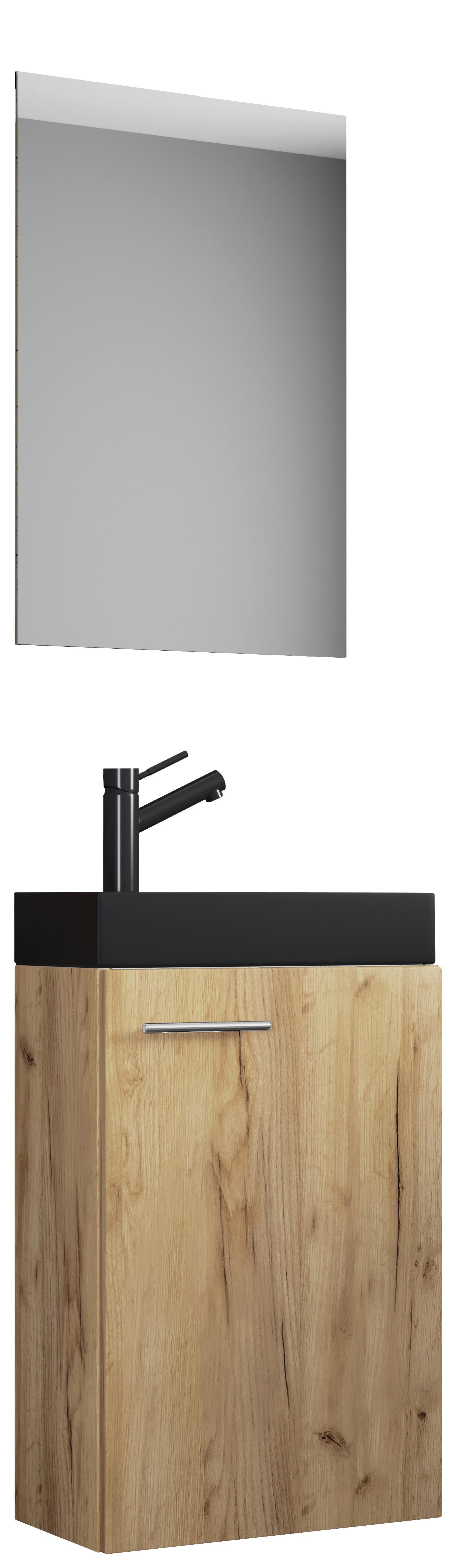 Gästebad Slito Bl - Honigeiche/Schwarz, MODERN, Glas/Keramik (41cm) - MID.YOU