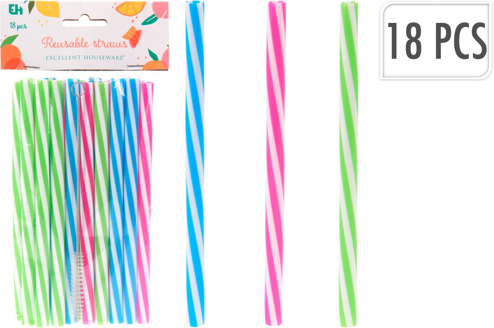 Trinkhalmset Bunt - Blau/Pink, Basics, Kunststoff (11,9/2/24,6cm)