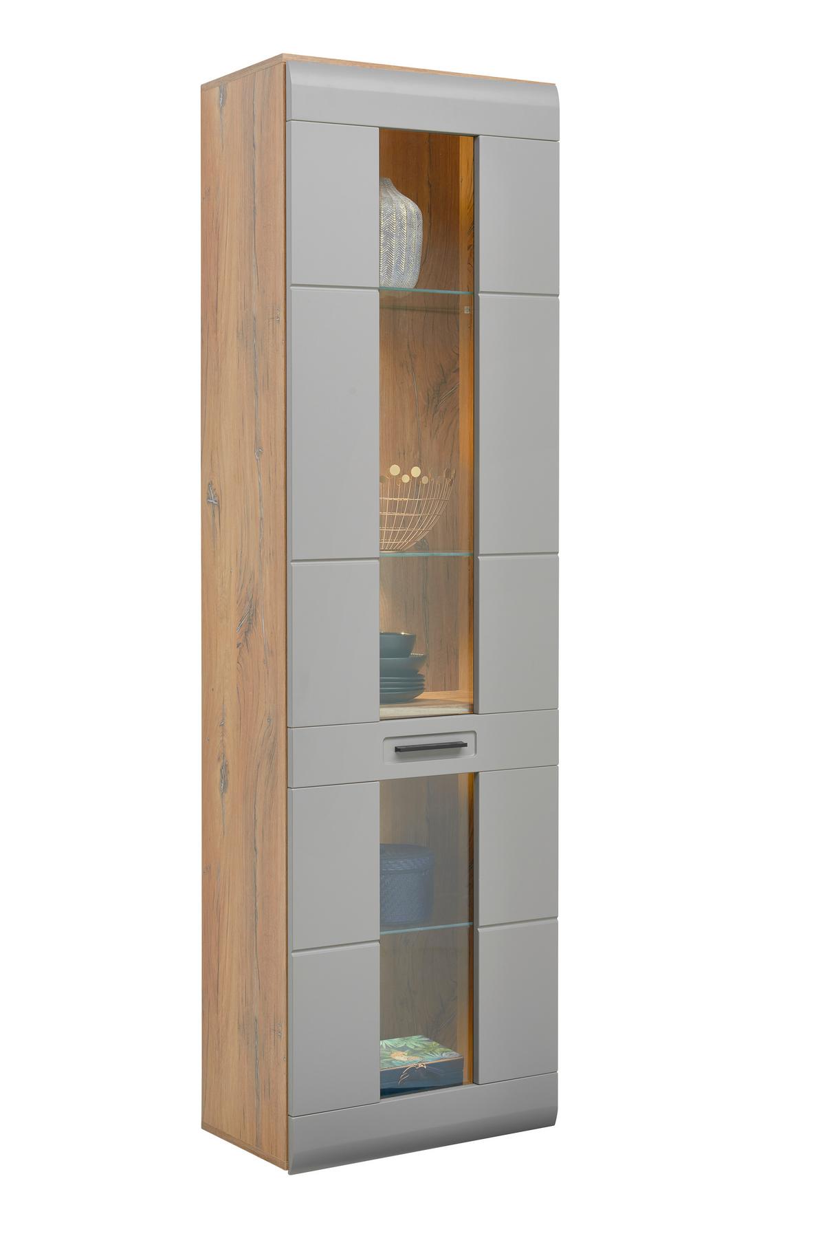 Vitrine Auris B: 60 Cm Eiche/basalt - Grau, MODERN, Glas/Holzwerkstoff (60/204,2/37,1cm) - Luca Bessoni