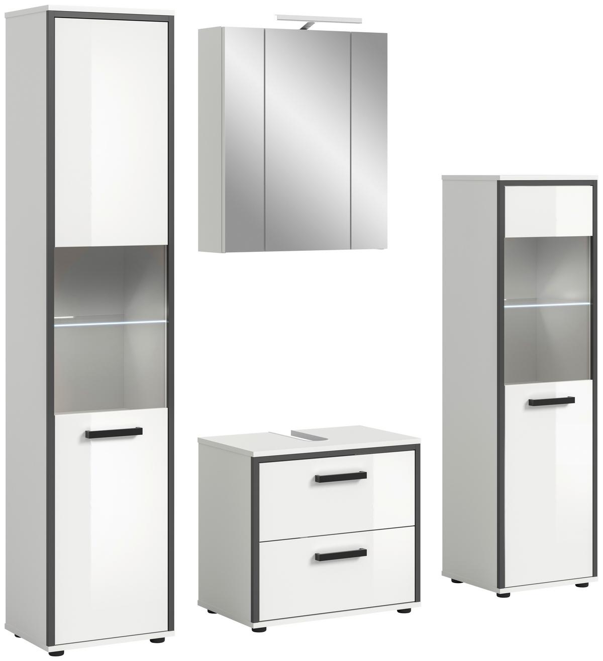 Badezimmer Kojak Schwarz/weiß K: 140 Cm - Weiß Hochglanz/Schwarz, MODERN, Holzwerkstoff (140cm) - MID.YOU