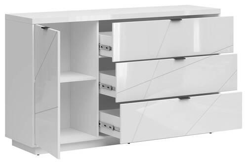 Sideboard 156 cm Forn Chest Of Drawers, Weiß Hochglanz - Weiß Hochglanz/Schwarz, Design, Holzwerkstoff (156/93/42,5cm)