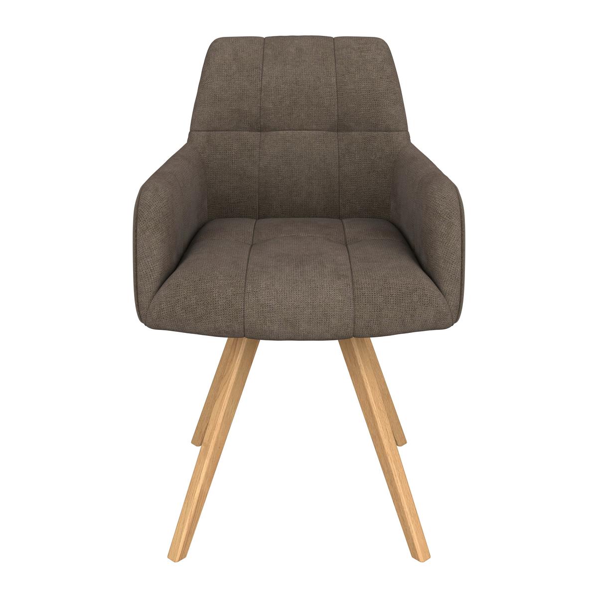 Armlehnstuhl Elke braun Eiche massiv, drehbar, B: 61cm - Braun/Naturfarben, KONVENTIONELL, Holz/Textil (61/88/66,5cm)
