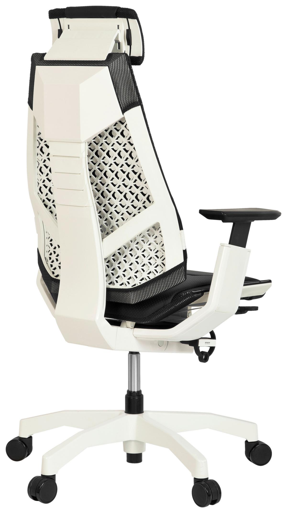 Drehstuhl Genidia  Pro White Echtleder Schwarz Bis 120kg - Schwarz/Weiß, MODERN, Leder/Kunststoff (57/119/46cm) - MID.YOU