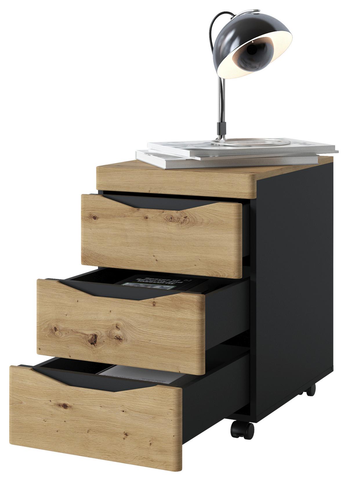 Rollcontainer Turino B: 44,9 Cm - Anthrazit/Eiche Artisan, Trend, Holzwerkstoff/Kunststoff (44,9/66/54,9cm)