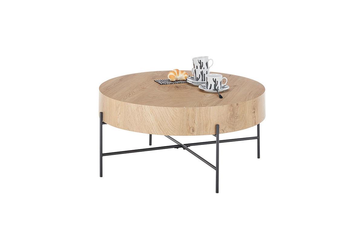 Dohányzóasztal Manacor - Tölgyfa/Fekete, modern, Faalapú anyag/Fém (80/36cm)