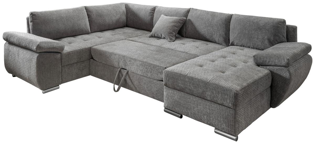 Wohnlandschaft Terana Grau mit Schlaffunktion, Mikrofaser - Chromfarben/Grau, KONVENTIONELL, Textil (219/305/157cm) - Livetastic