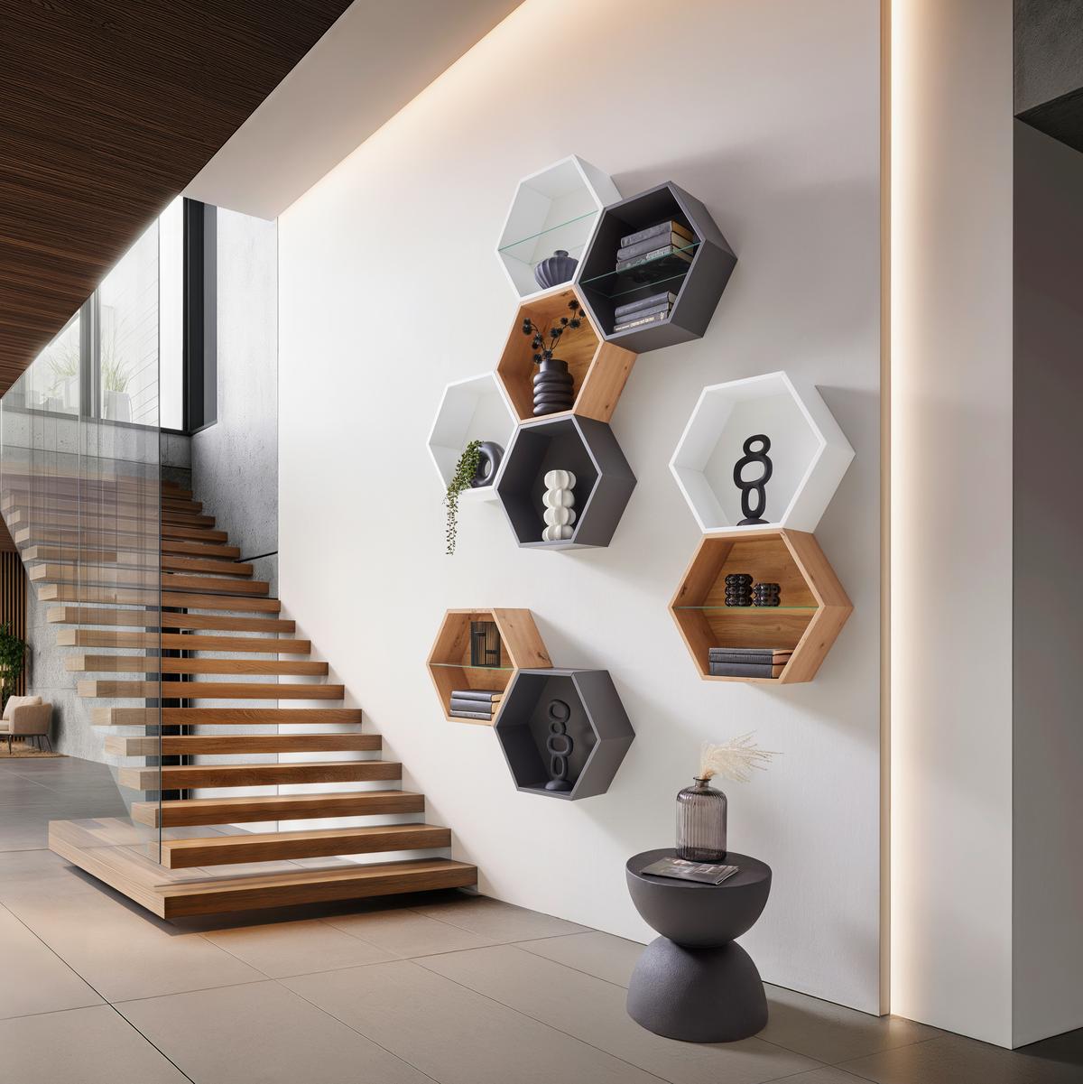 NÁSTENNÝ REGÁL EDGE -EXKLUSIV- - biela, Modern, kompozitné drevo (51/44/19cm) - Mömax