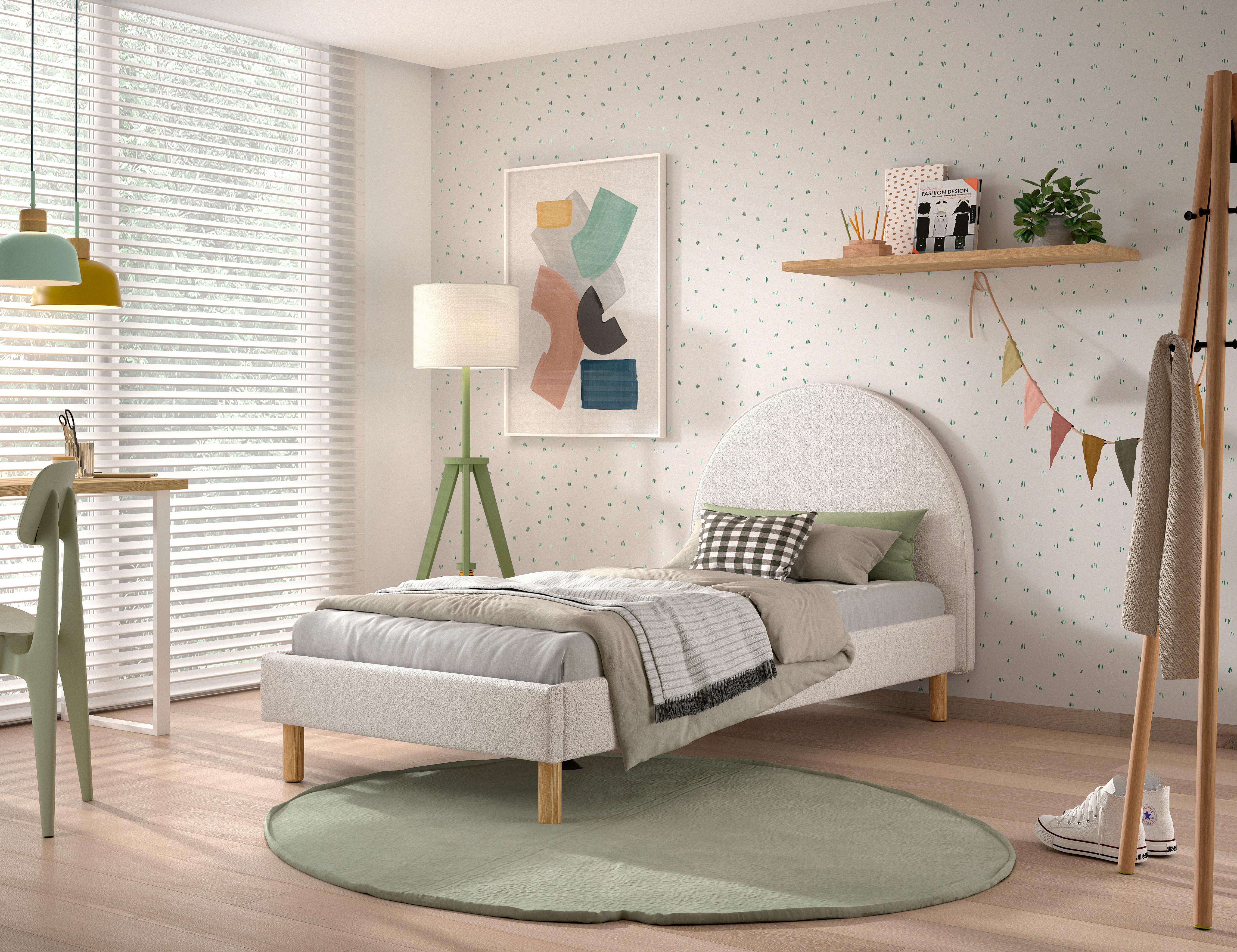 Postel pro děti a mládež MOON s roštem 90x200cm, bílá - bílá/přírodní barvy, Romantický / Rustikální, dřevo/textil (90/200cm) - MID.YOU