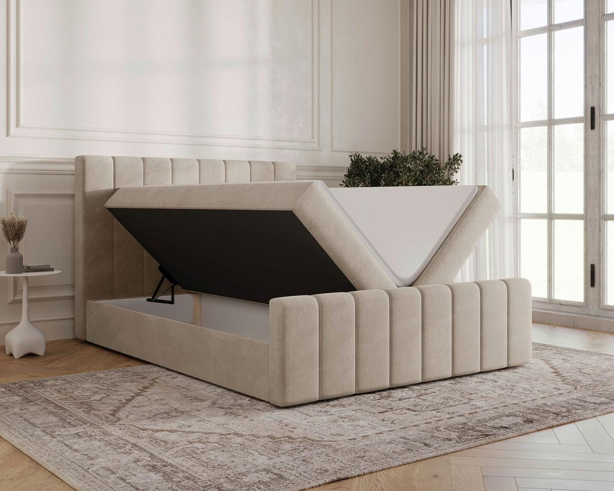 BOXBETT Lila Beige 160x200cm - Beige/Schwarz, MODERN, Holz/Kunststoff (160/200cm) - MID.YOU