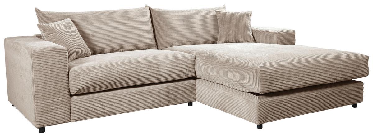 Ecksofa Funny S Rechts Hbraun mit Hocker S: 265x180 cm - Hellbraun/Schwarz, Basics, Textil (265/180cm) - Livetastic
