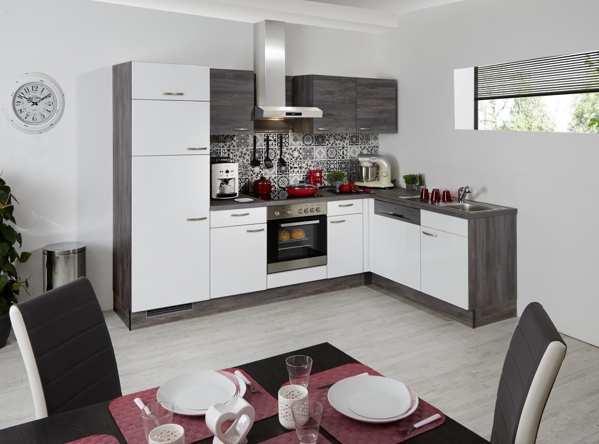 Eckküche Pn220/100 275x175cm Weiß/steineiche - Eichefarben/Weiß, MODERN, Holzwerkstoff (275/175cm) - Pino