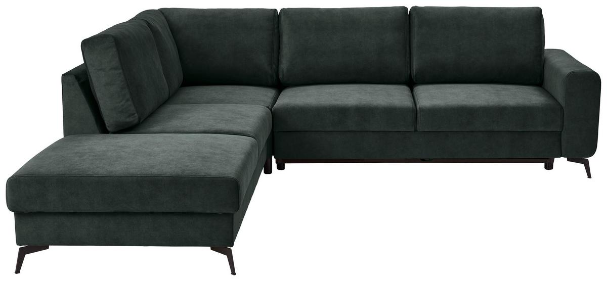 Ecksofa mit Schlaffunktion Adesso Dunkelgrün Chenillle - Dunkelgrün/Schwarz, KONVENTIONELL, Textil (257/275cm) - MID.YOU