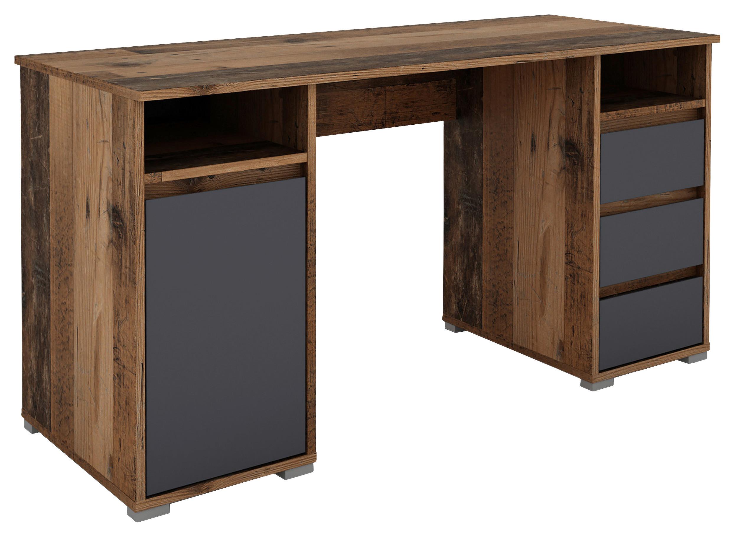 Schreibtisch mit Schubladen LxBxH: 138x55x75 cm Lobo - Alteiche/Anthrazit, KONVENTIONELL, Holzwerkstoff (138/55/75cm) - MID.YOU