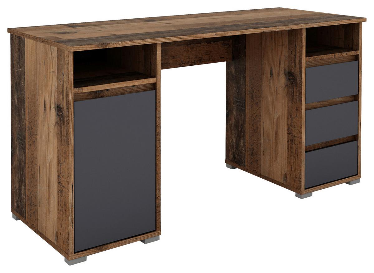 Schreibtisch Mit Schubladen Lxbxh: 138x55x75 Cm Lobo - Alteiche/Anthrazit, KONVENTIONELL, Holzwerkstoff (138/55/75cm) - MID.YOU