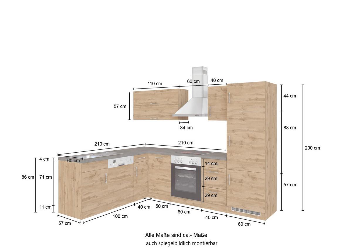 Eckküche Winkelblock Mit Geräten 270x210 cm Anthrazit - Anthrazit/Eiche Wotan, MODERN, Holzwerkstoff (210/270cm) - Held