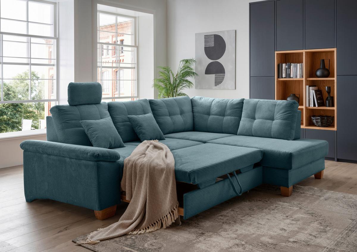 Ecksofa Brizzini Petrol S: 274x206 Cm - Petrol/Naturfarben, MODERN, Textil (274/206cm) - Livetastic