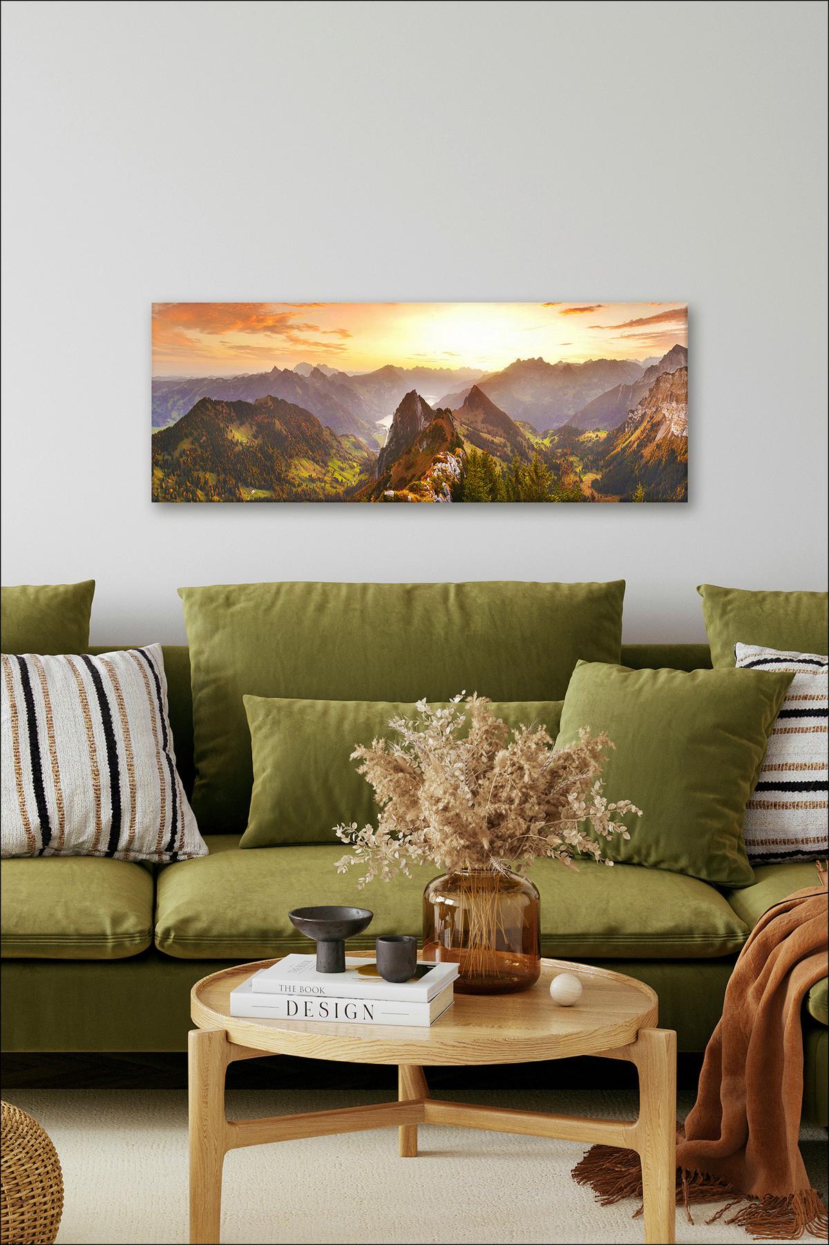 Leinwandbild Mountain Landscape IIi 77x28 - Gelb/Blaugrau, Basics, Holzwerkstoff/Papier (77/28/2,3cm)