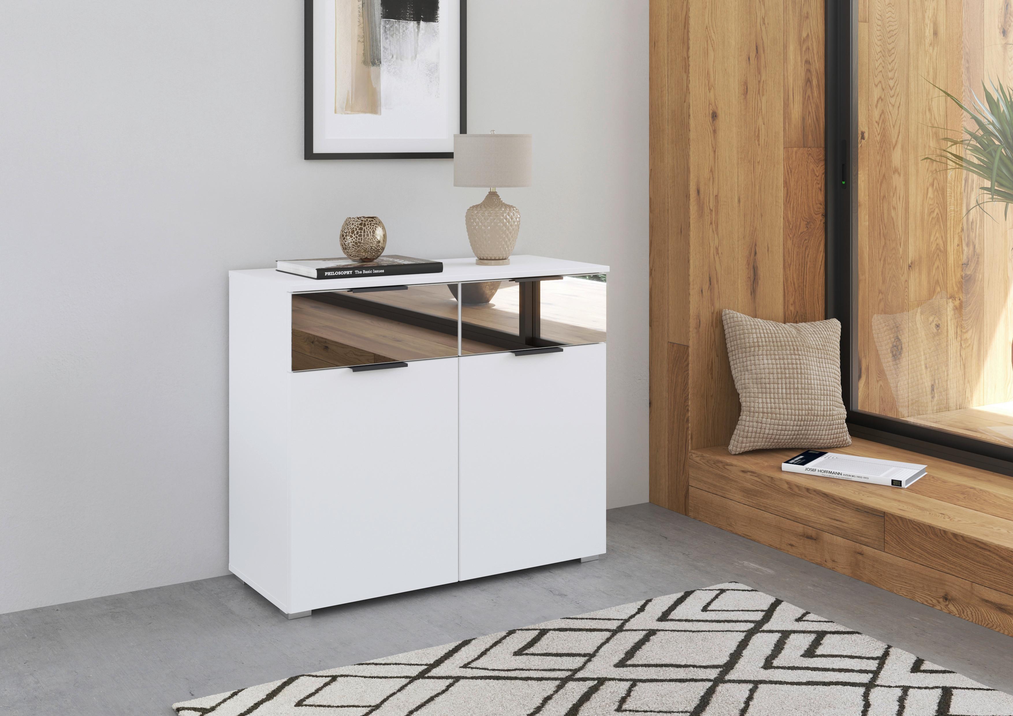 Kommode Skyla Alpinweiß, Grauspiegel B: 93cm - Alufarben, MODERN, Glas/Holzwerkstoff (93/81/42cm) - Rauch Möbel