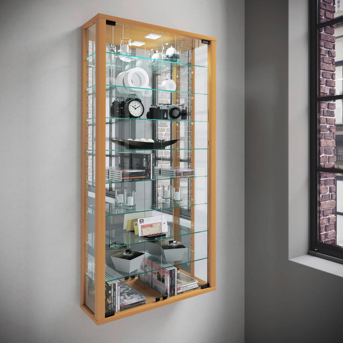 Hängevitrine Vitrosa Buchefarben B: 59 Cm - Buchefarben/Schwarz, MODERN, Glas/Holzwerkstoff (59/114,3/18cm) - MID.YOU