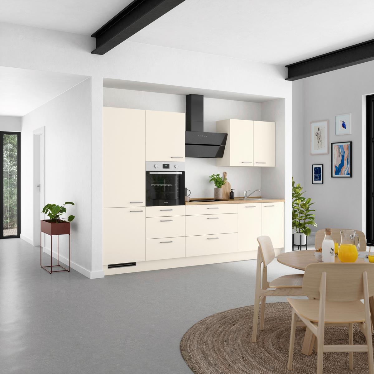 Kuchynská linka 300 cm, magnóliová supermantá - barvy dubu/magnolie, Moderní, kov/kompozitní dřevo (300cm) - Nobilia
