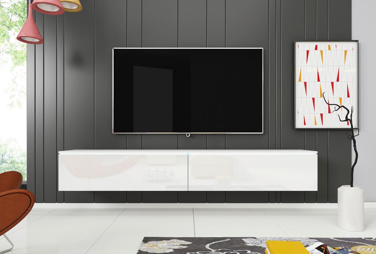 TV-Lowboard B: 180 cm Weiß Hochglanz - Weiß Hochglanz/Weiß, LIFESTYLE, Holzwerkstoff (180/30/33cm) - P & B