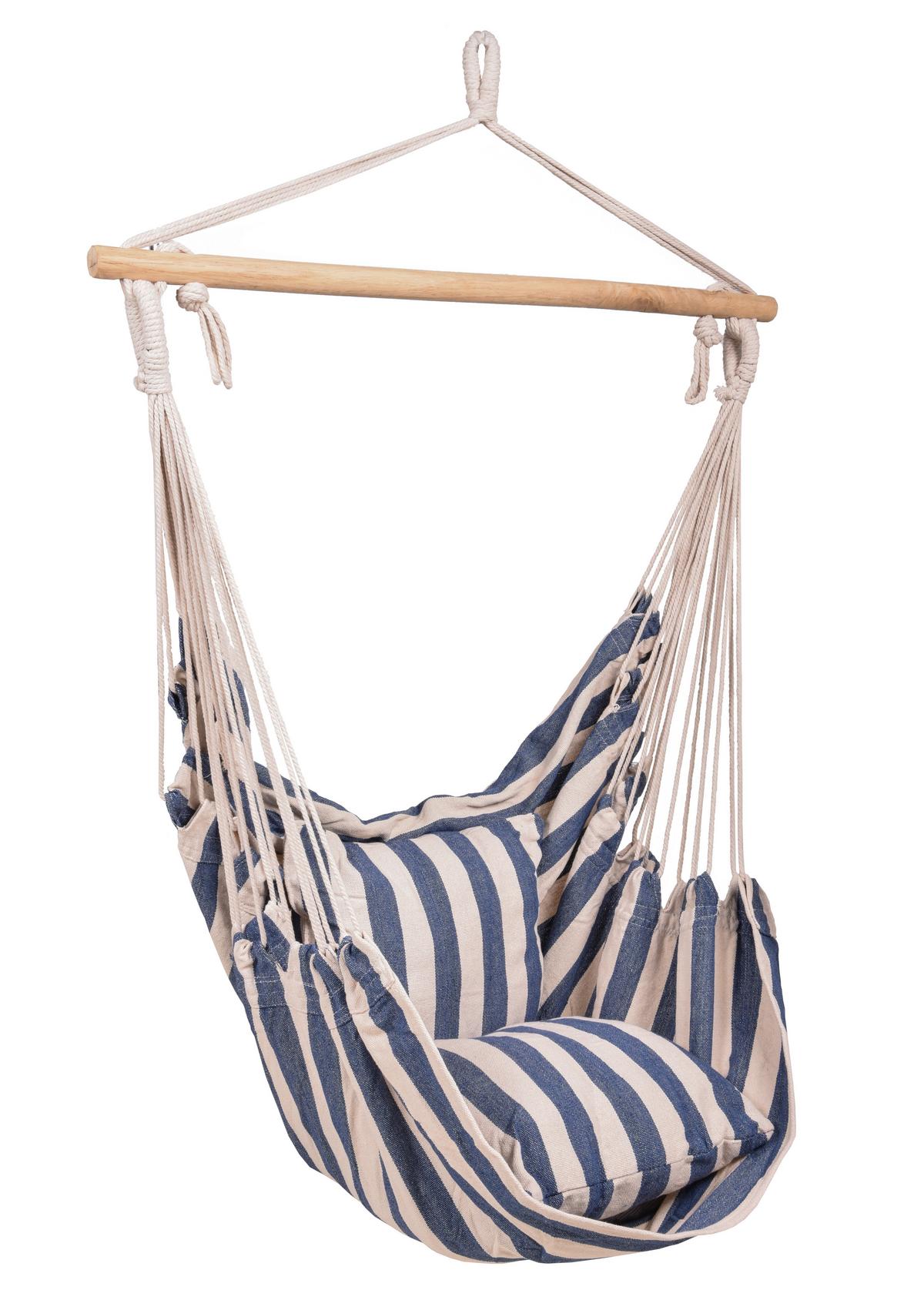 Hängesessel Tobago - Blau/Weiß, Basics, Holz/Kunststoff (65/120/90cm) - Gardenson