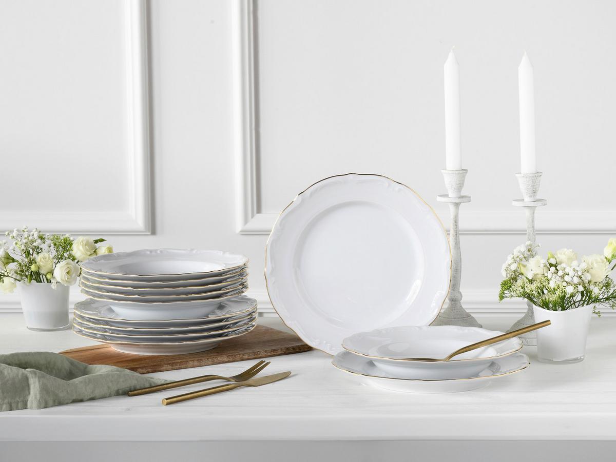 Tafelservice Maria Theresia Weiß, Goldfarben L: 27 cm - Goldfarben/Weiß, Basics, Keramik (27/22,5/27,5cm) - Creatable