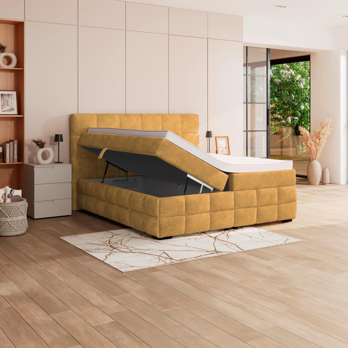 Čalúnená posteľ VEGA 180x200 cm, zlatá - čierna/zlatá, Trend, drevo/textil (180/200cm)