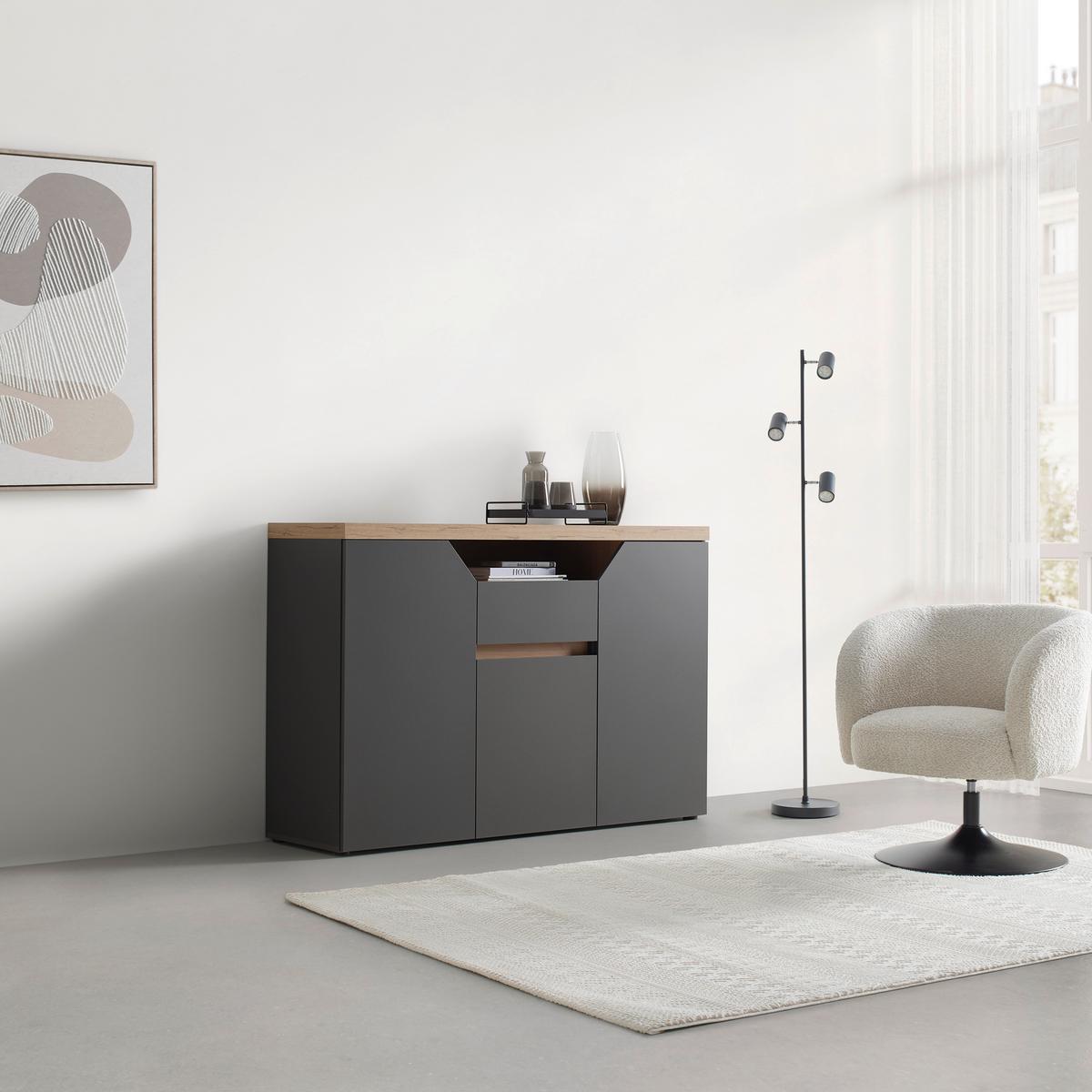 ŠIROKÁ KOMODA PEPE -EXKLUSIV- - černá/barvy grafitu, Moderní, kompozitní dřevo/plast (135/90/40cm) - Mömax