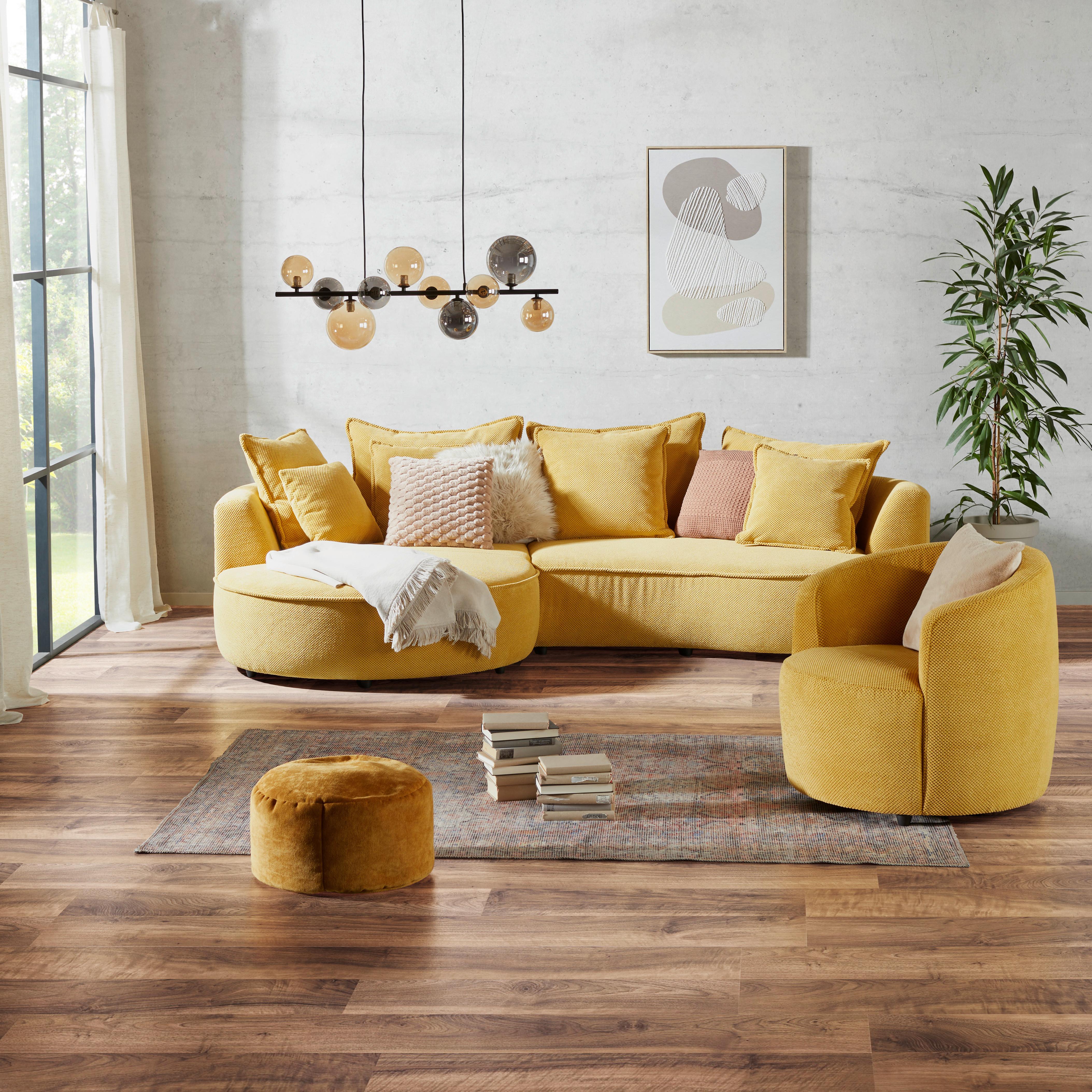Ecksofa Levi Mit Kissen Senfgelb 168x287 Cm - Senfgelb/Schwarz, MODERN, Textil (168cm)