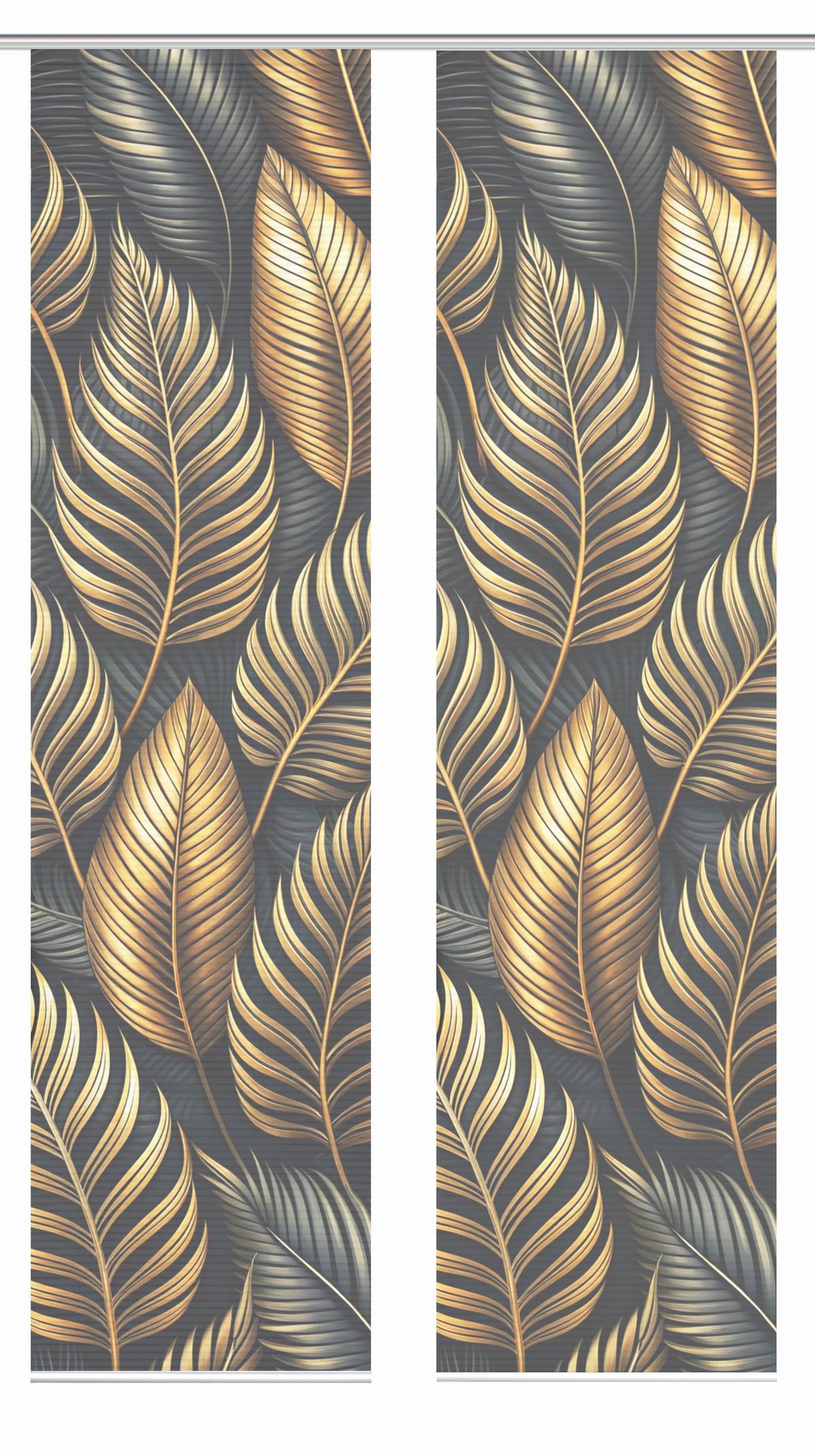 Flächenvorhang Zedric 2er Set - Anthrazit/Goldfarben, Natur, Textil (60/245cm)