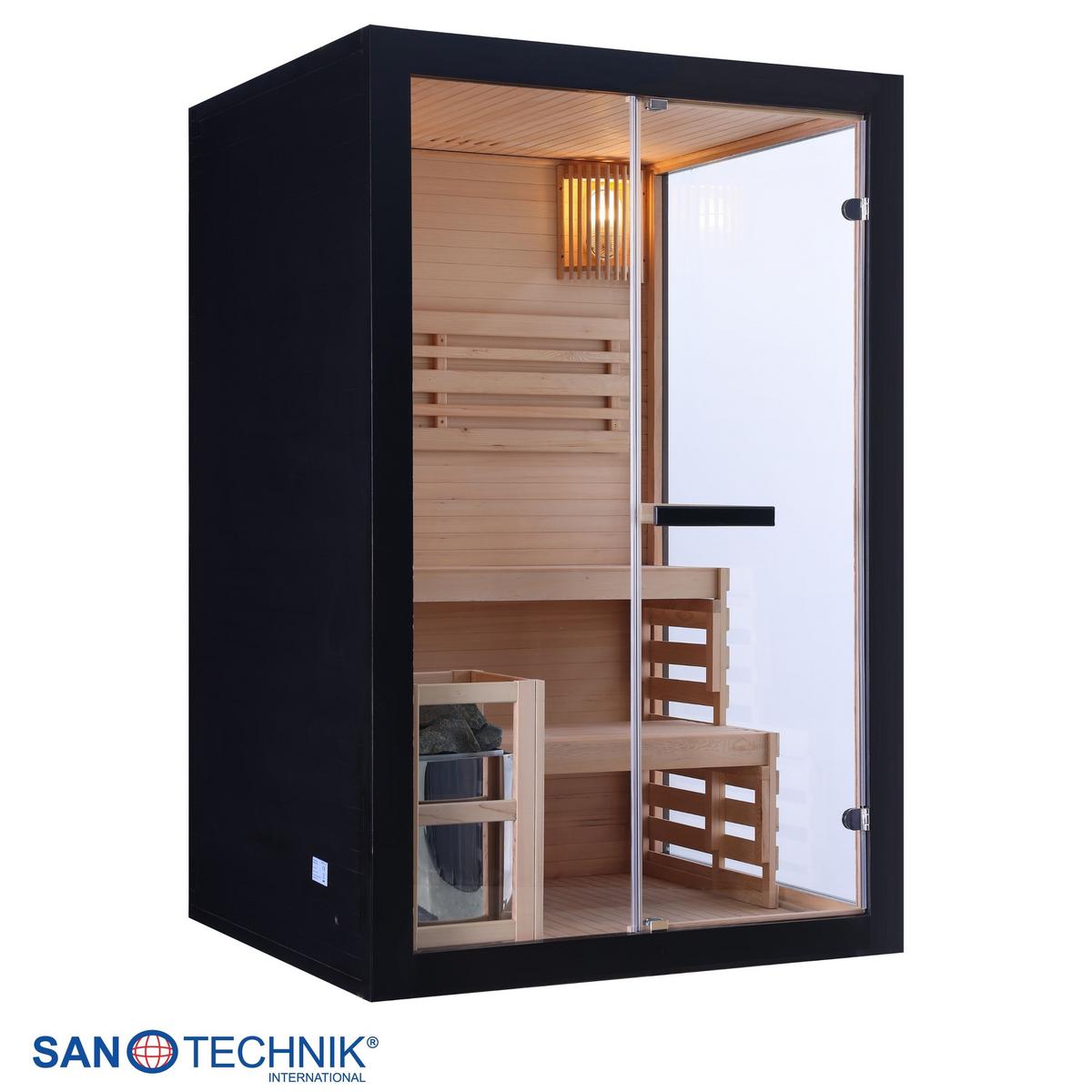 Finnische Panoramasauna BHT: 130x200x120 cm - Schwarz, Basics, Glas/Holz (130/200/120cm) - Sanotechnik