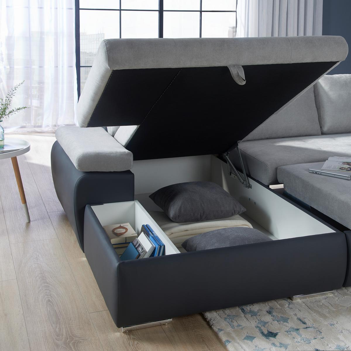 Sarokgarnitúra Joy I - világosszürke/barna, Design, textil (175/85/271cm)