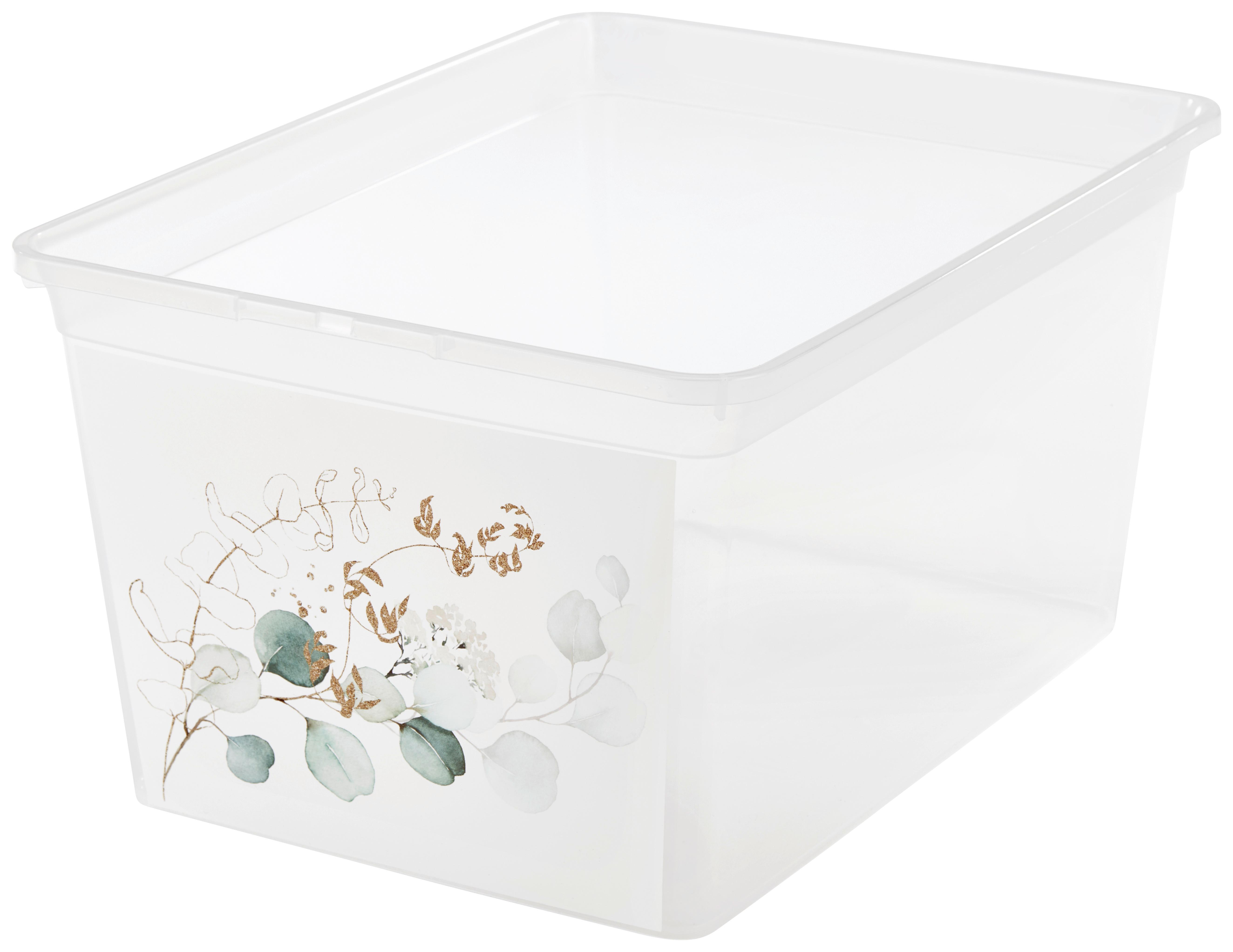 Aufbewahrungsbox Eukalyptus mit Deckel 38,4x19,9x28,3 cm - Klar/Weiß, KONVENTIONELL, Kunststoff (38,4/19,9/28,3cm)
