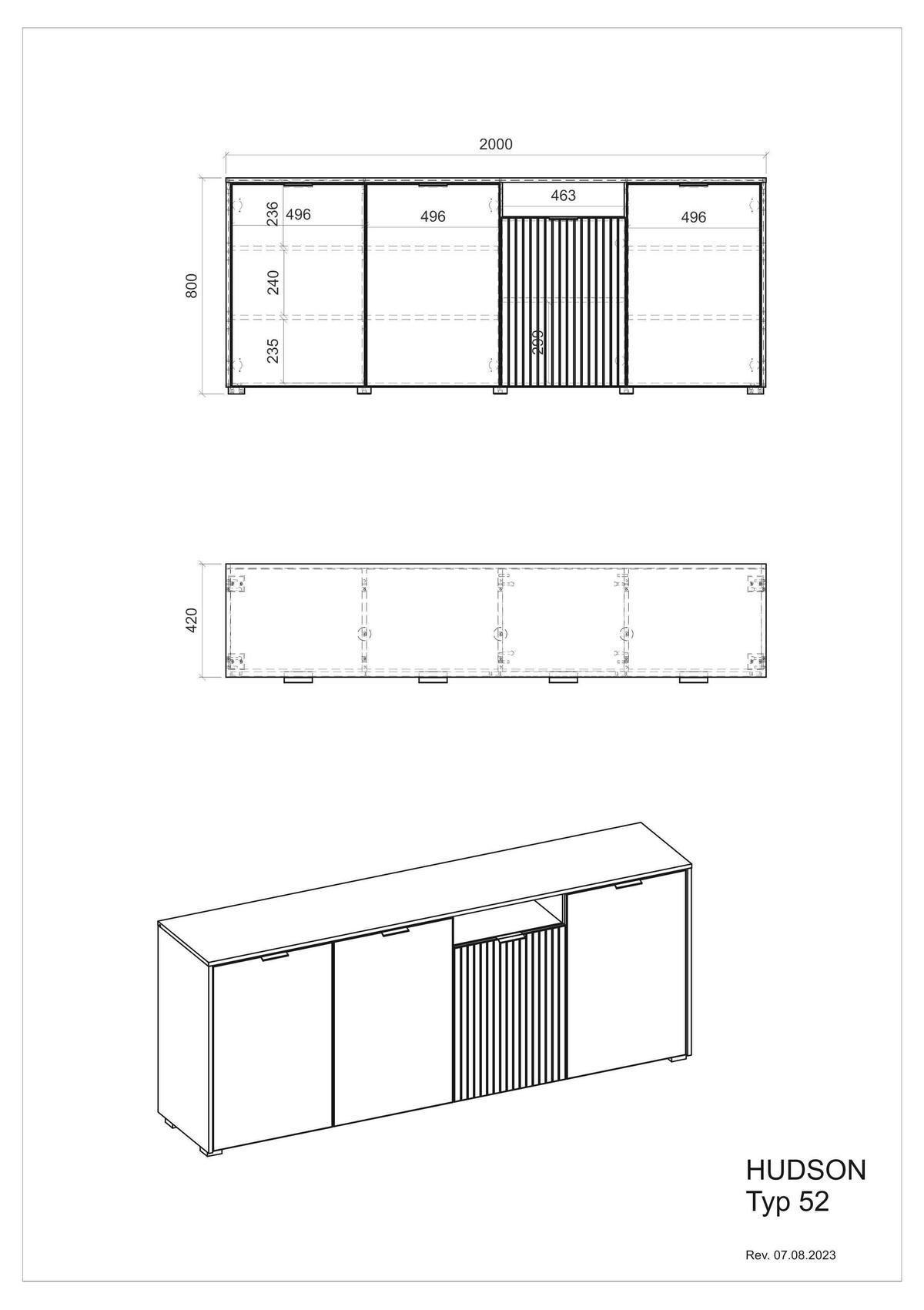Sideboard Hudson Schwarz/Weiß B: 200 cm - Schwarz/Weiß, Design, Holzwerkstoff (200/80/42cm) - MID.YOU