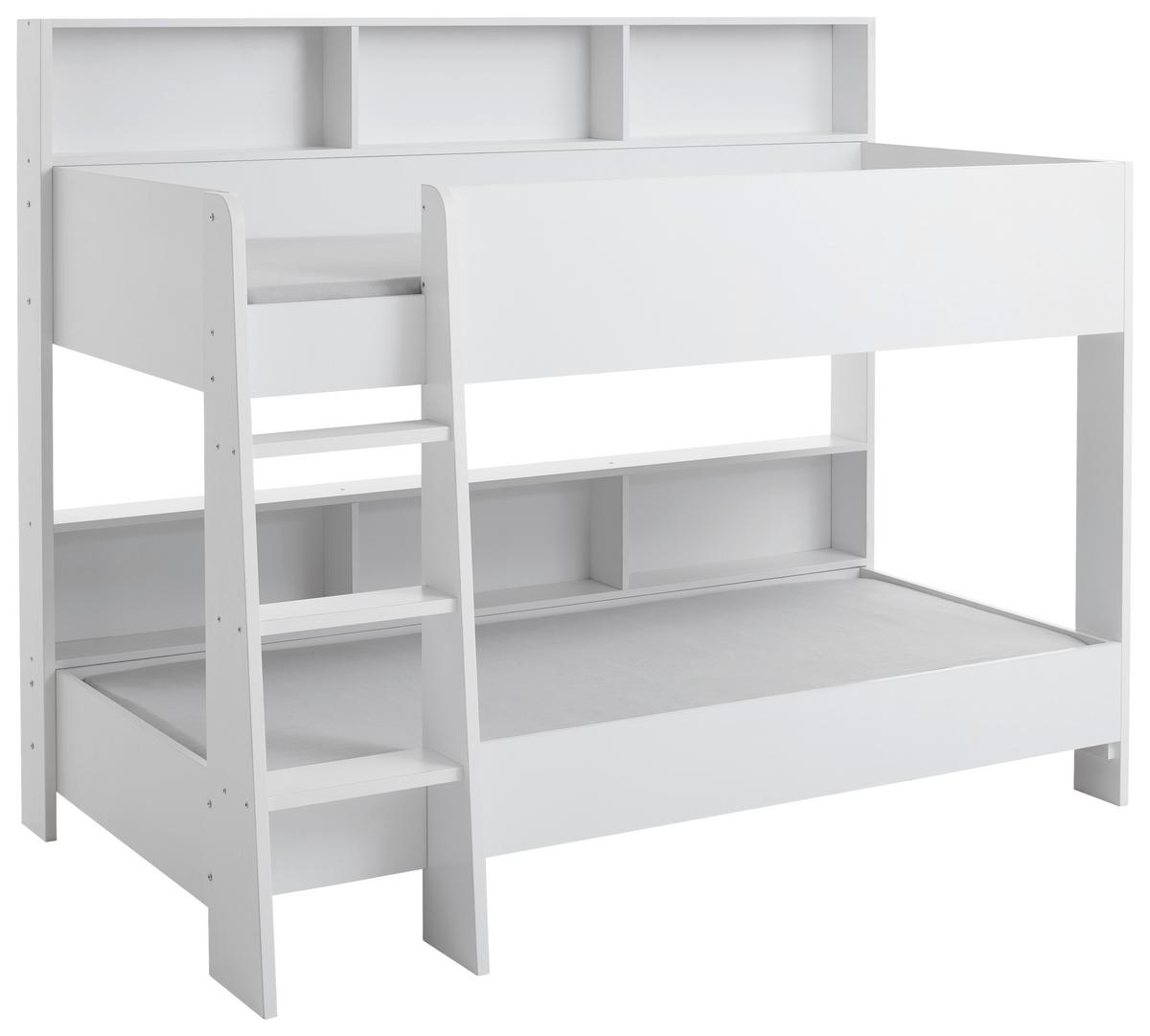 Etagenbett Sway Weiß Mit Leiter + Regale - Weiß, Basics, Holzwerkstoff (90/200cm)